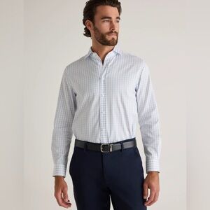 NWT Quince Organic Cotton Stretch Twill Dress Shirt - L - Light Blue/White Check